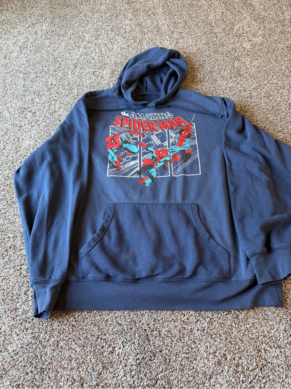 Marvel The Amazing Spider-Man Comic Graphic Navy Pullover Hoodie Men's Large